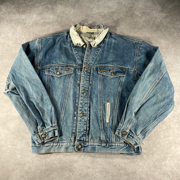 90’s Union Bay Dark Wash Denim Jacket Distressed Medium